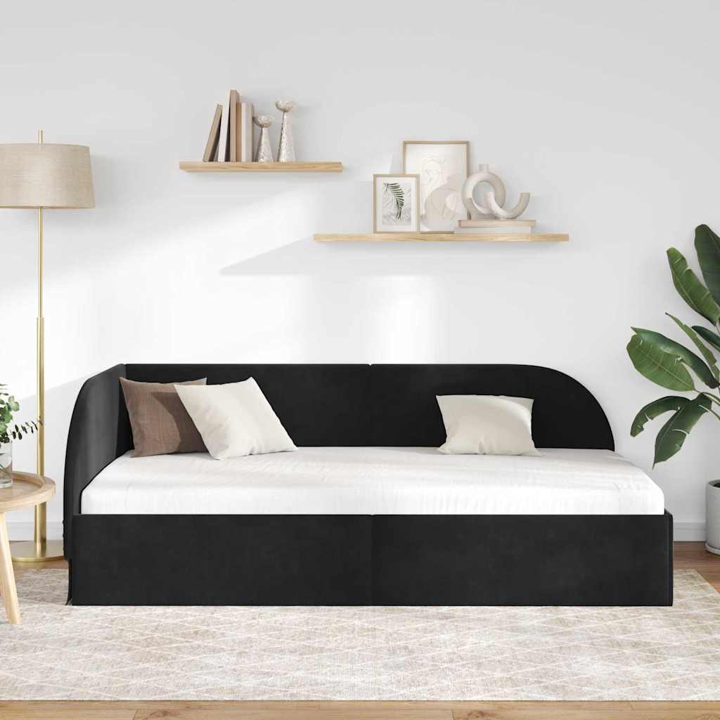 Cadre de lit d'angle Noir 100 cm x 200 cm tissu - XIOS