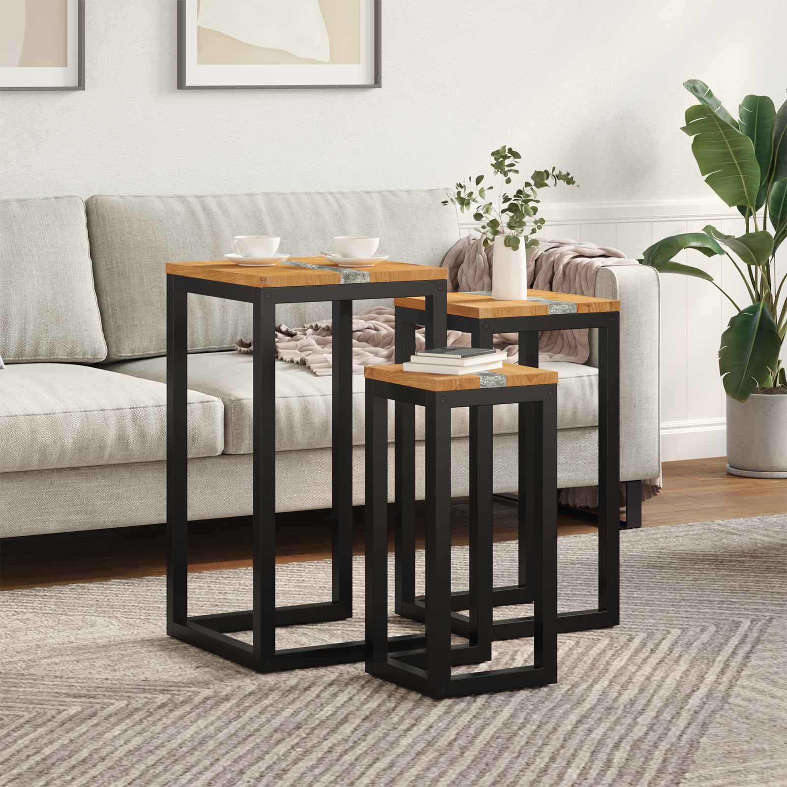 Table gigogne 3 pcs Marron Bois de teck massif - XIOS