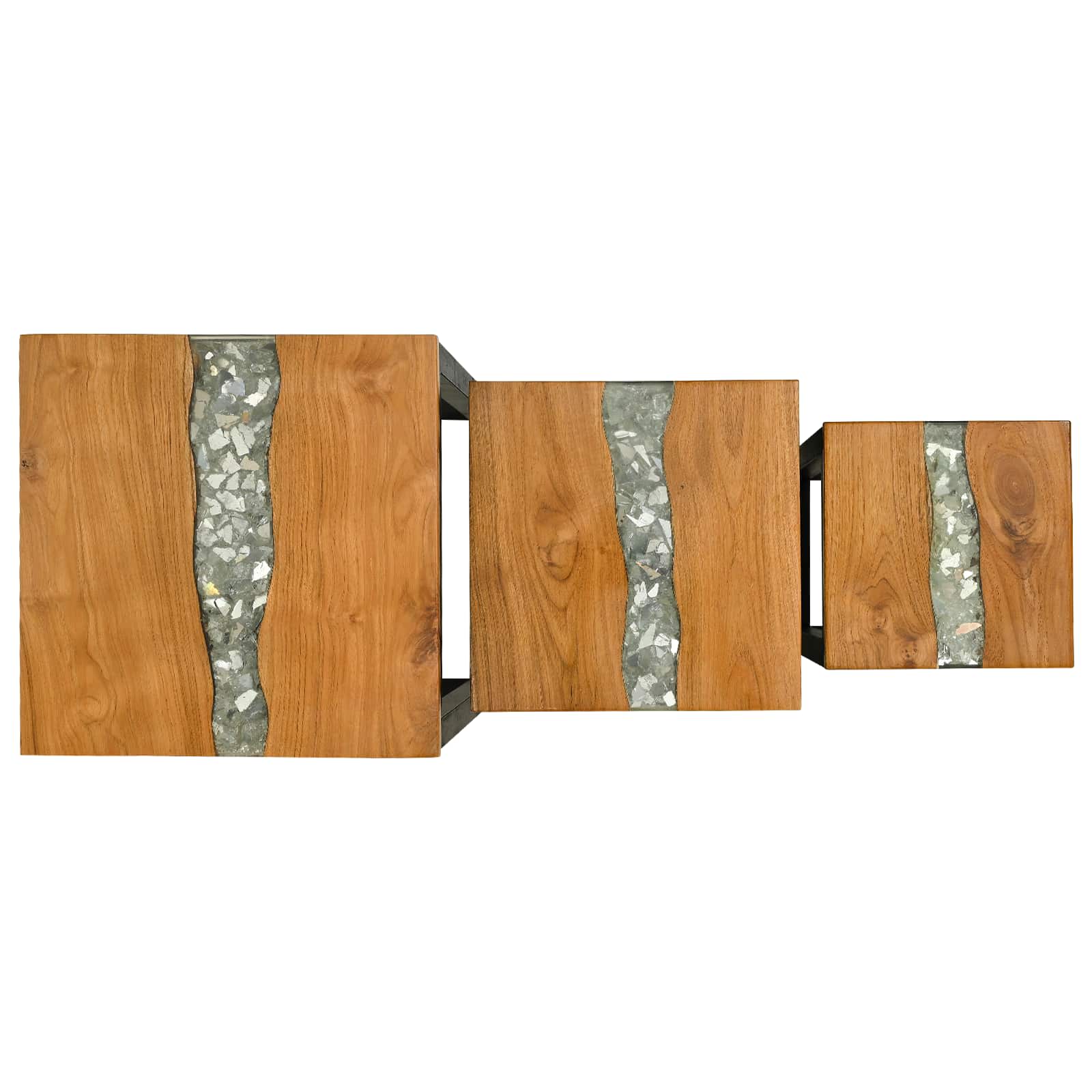Table gigogne 3 pcs Marron Bois de teck massif - XIOS
