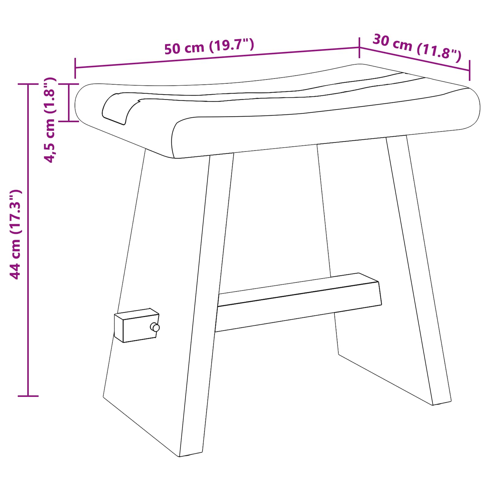 Tabouret de salle de bain Naturel 50 x 30 x 45 cm Bois naturel - XIOS