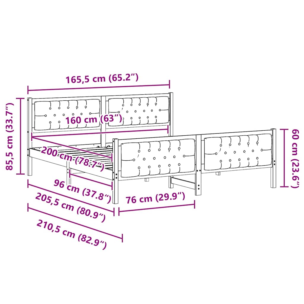 Cadre de lit avec tête de lit Gris foncé 160 x 200 cm tissu - XIOS