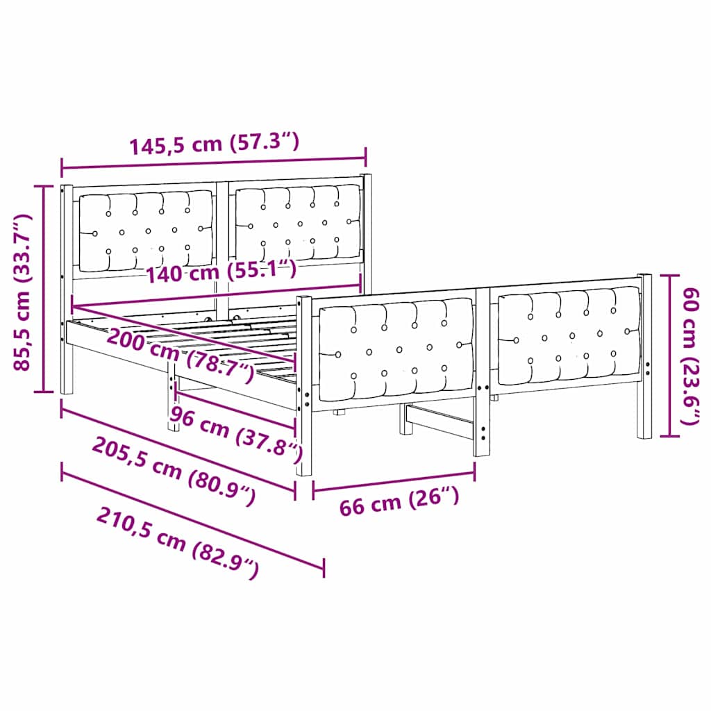 Cadre de lit avec tête de lit Gris foncé 140 x 200 cm tissu - XIOS