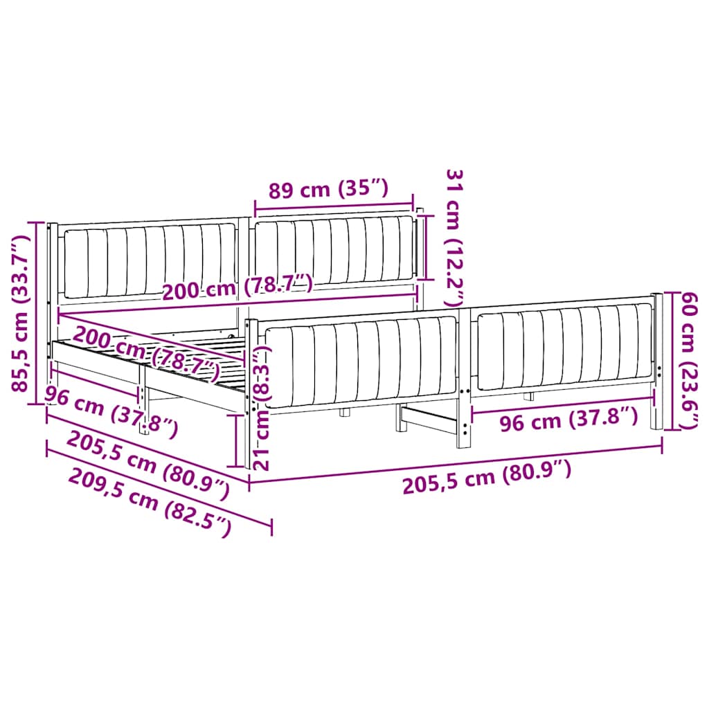 Cadre de lit Marron et taupe 200 x 200 cm Bois massif en pin - XIOS