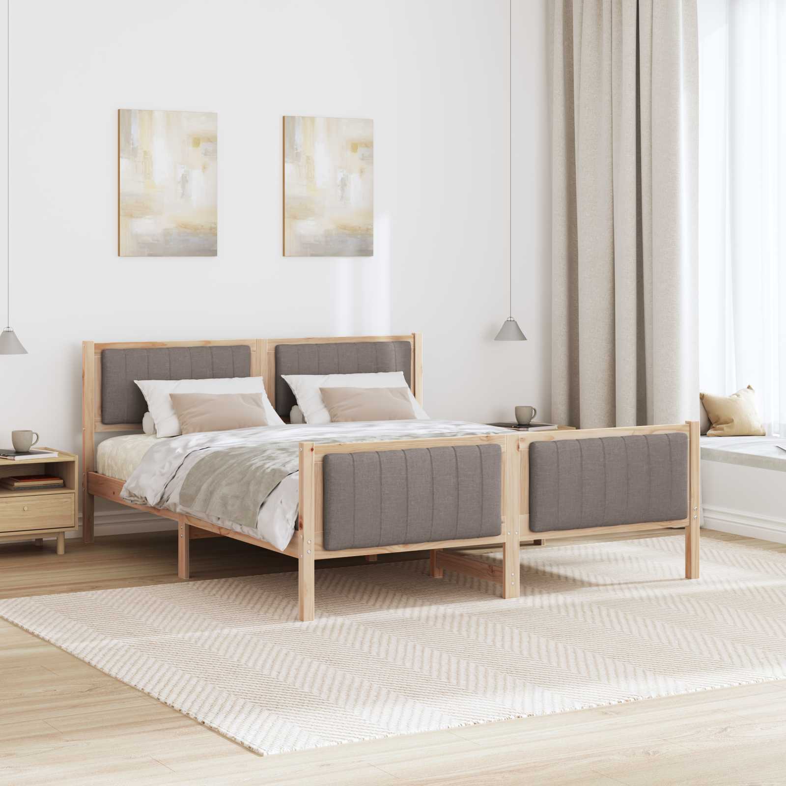 Cadre de lit Marron et taupe 160 x 200 cm Bois massif en pin - XIOS
