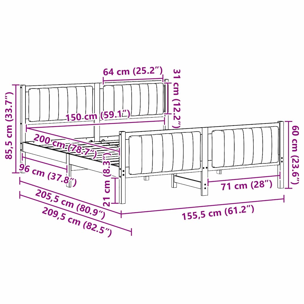 Cadre de lit avec tête de lit marron et gris foncé 150 x 200 cm - XIOS