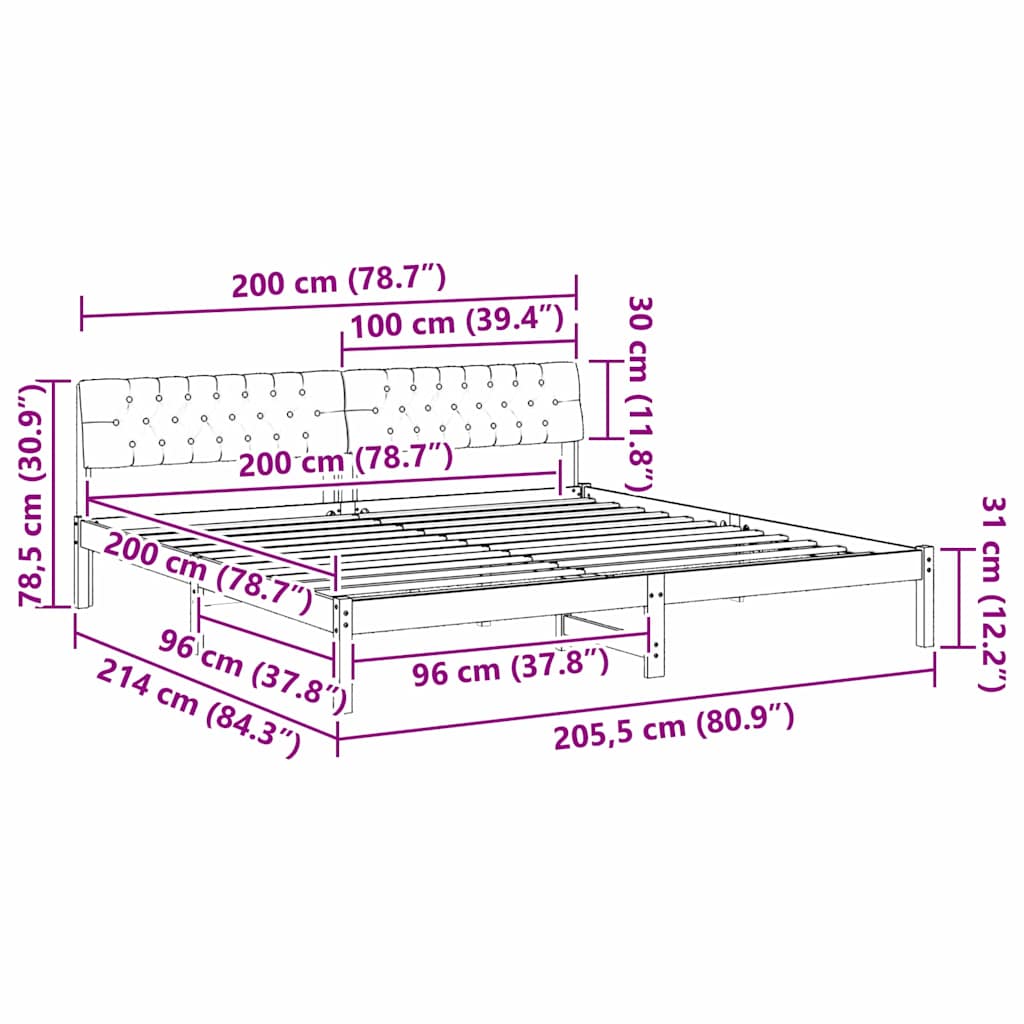 Cadre de lit Marron et taupe 200 x 200 cm Bois massif en pin - XIOS