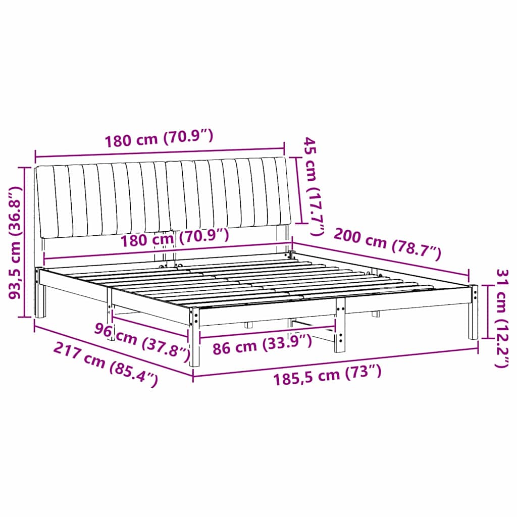 Cadre de lit Gris clair 180 x 200 cm Pin massif - XIOS