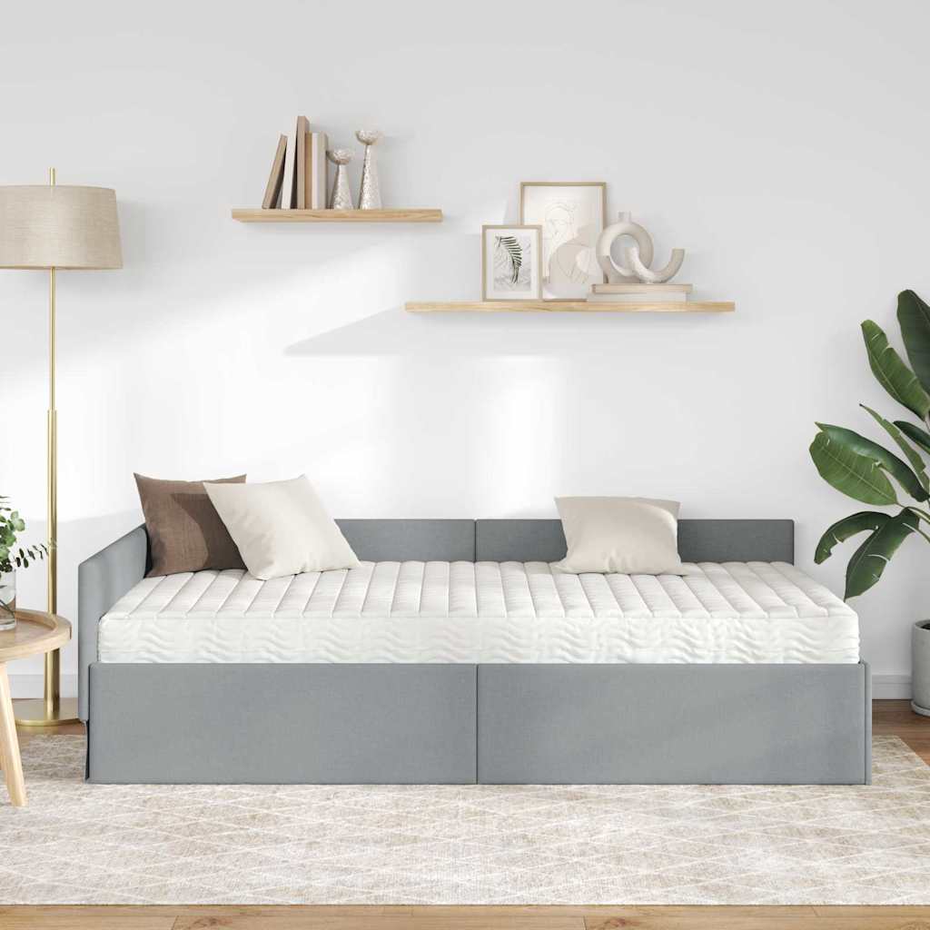 Cadre de lit d'angle avec matelas Autre 2 pcs Gris clair tissu - XIOS