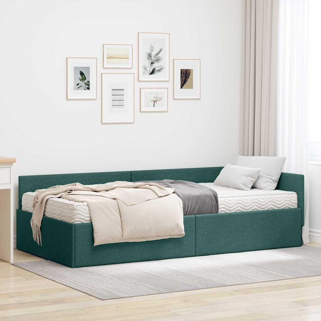 Cadre de lit d'angle avec matelas Autre 2 pcs Vert tissu - XIOS