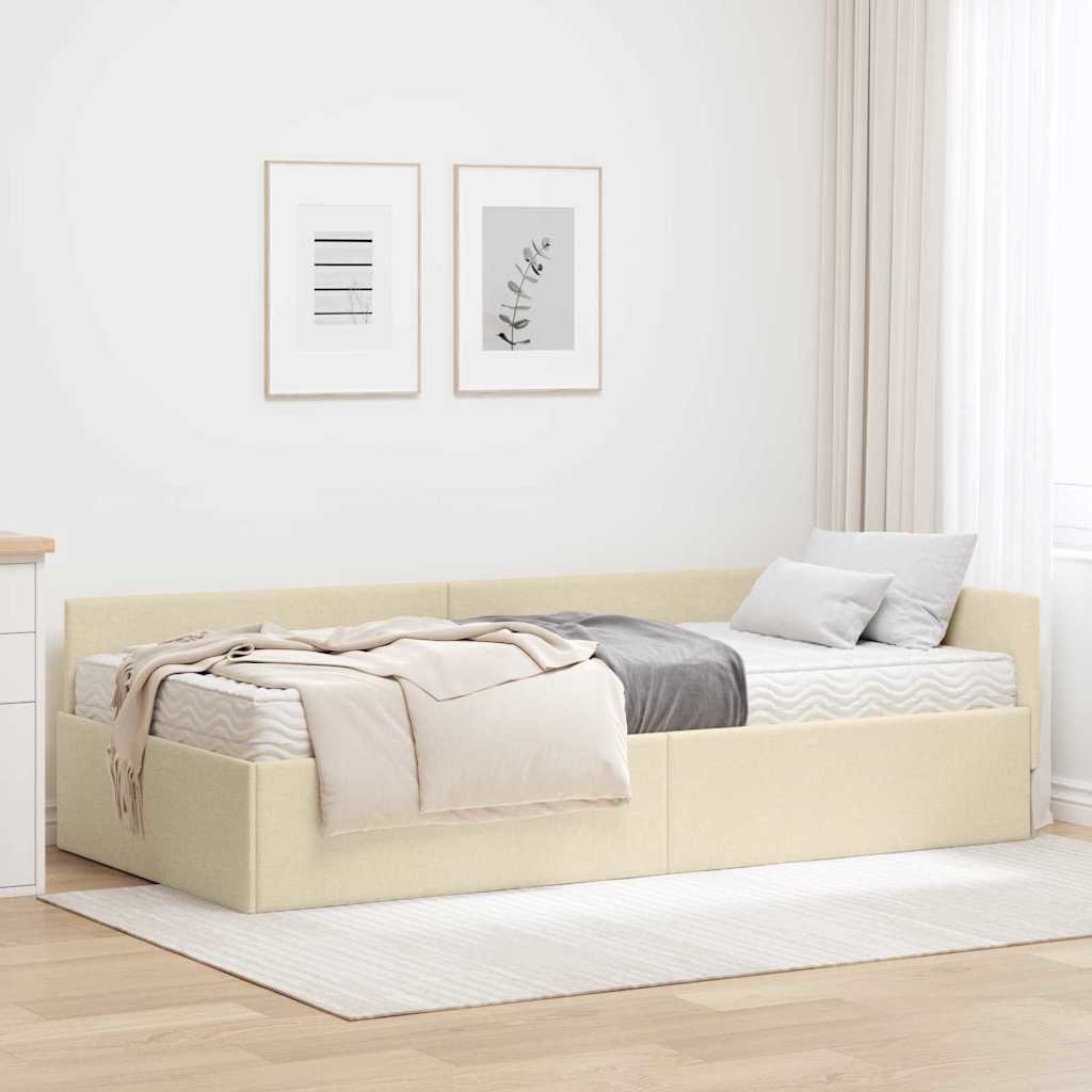 Cadre de lit d'angle avec matelas Autre 2 pcs Crème tissu - XIOS
