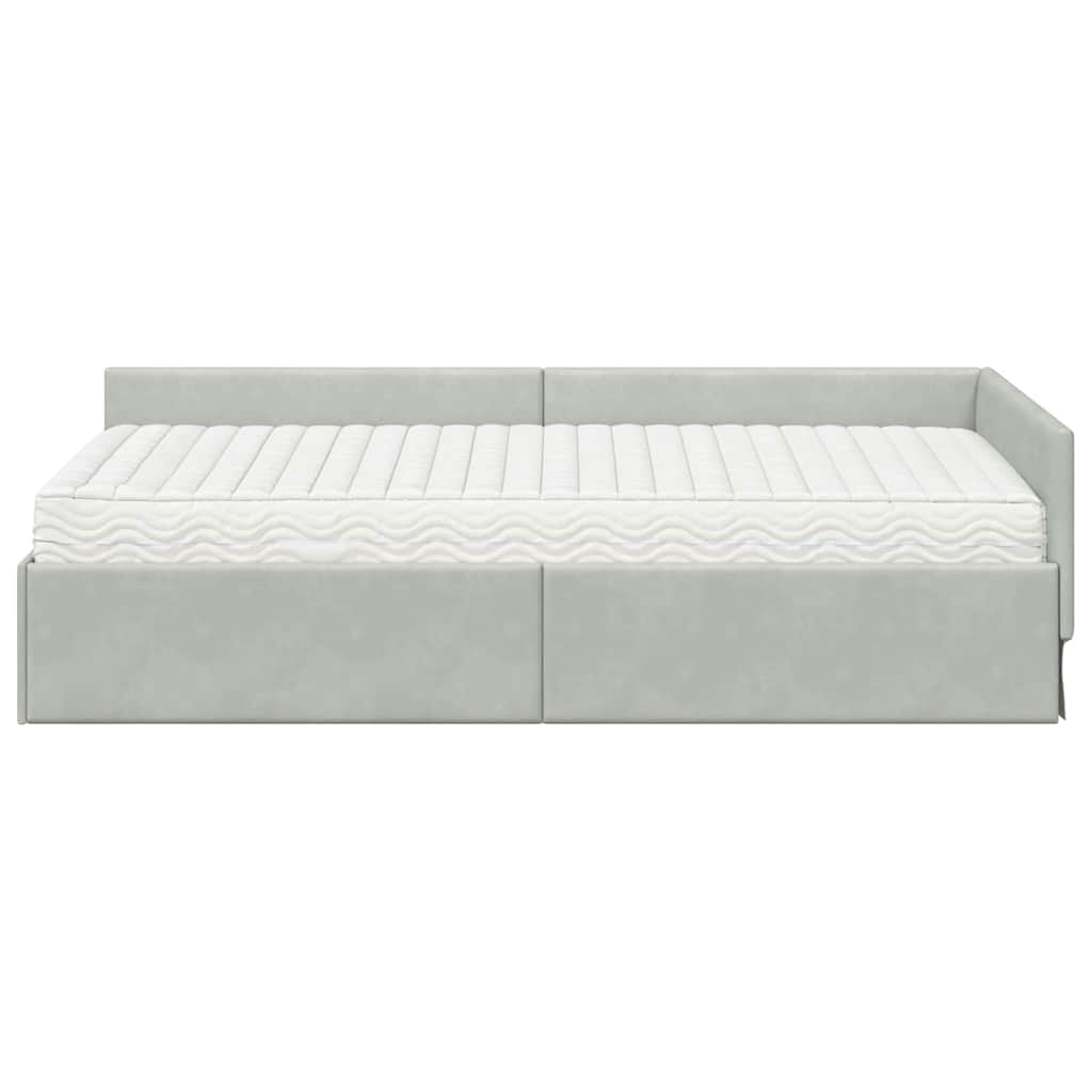 Cadre de lit d'angle avec matelas 2 pcs Gris clair Velours - XIOS