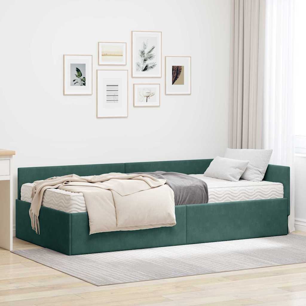 Cadre de lit d'angle avec matelas Autre 2 pcs Vert Velours - XIOS