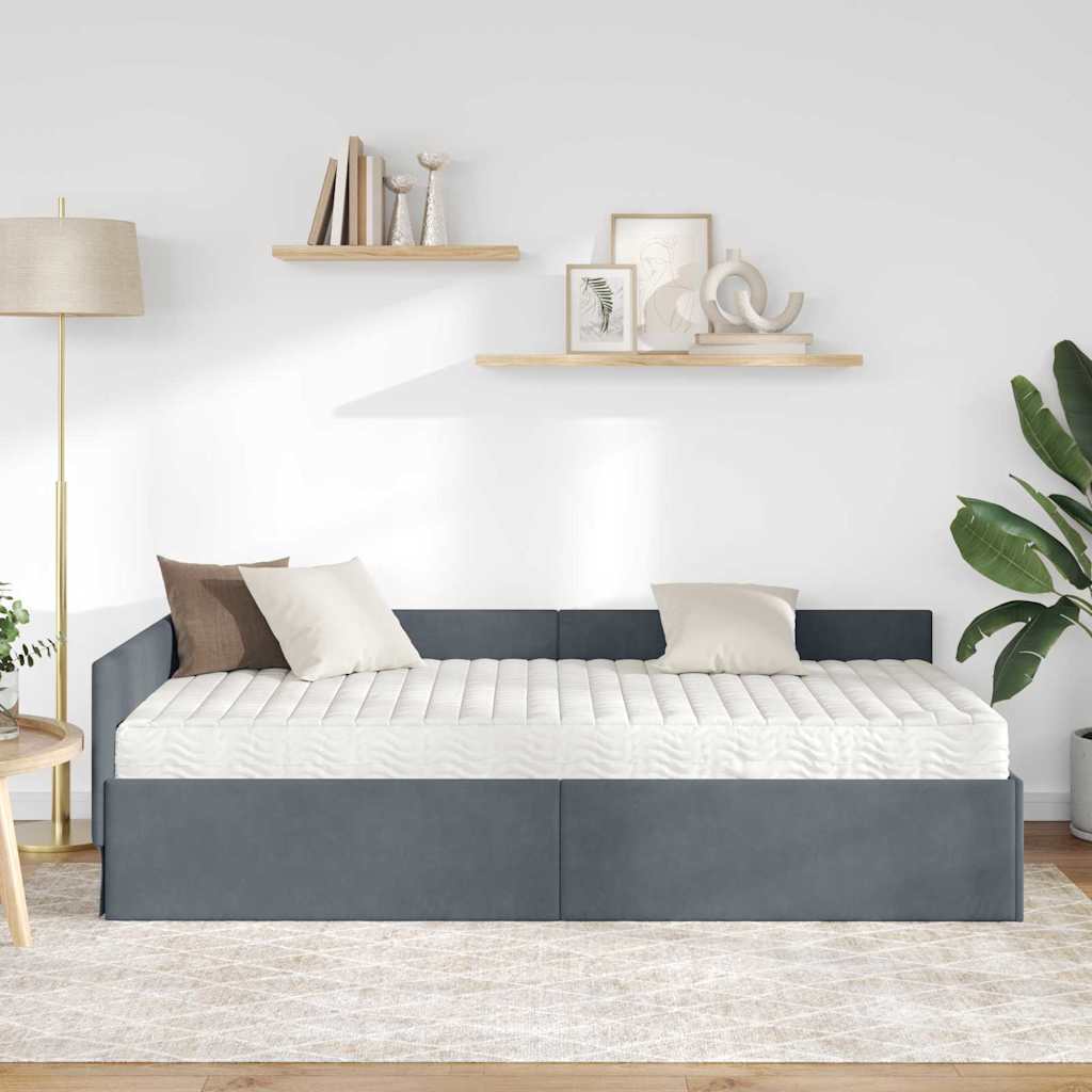 Cadre de lit d'angle avec matelas Autre 2 pcs Gris Velours - XIOS