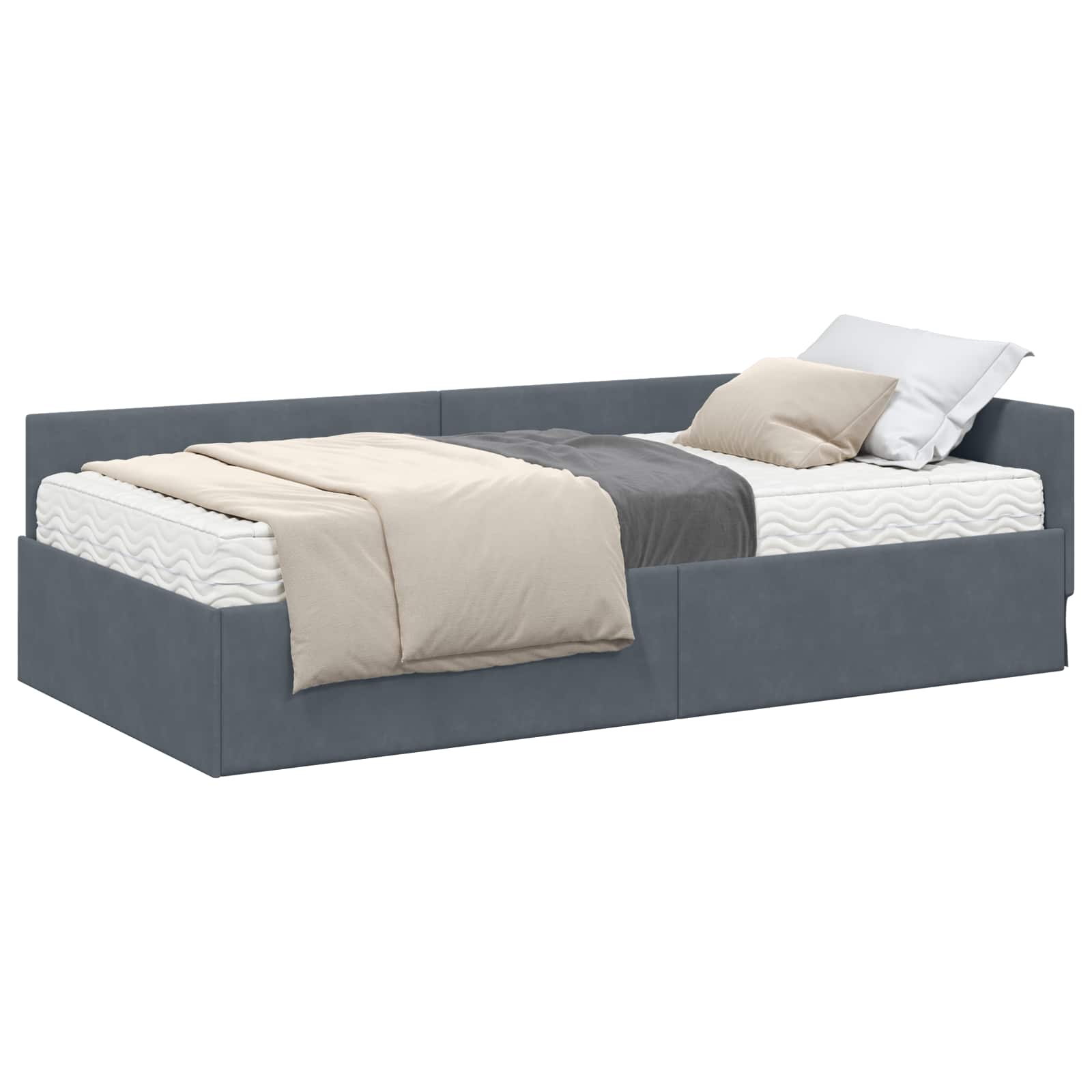 Cadre de lit d'angle avec matelas Autre 2 pcs Gris Velours