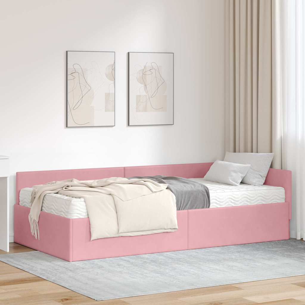 Cadre de lit d'angle avec matelas Autre 2 pcs Gris Velours