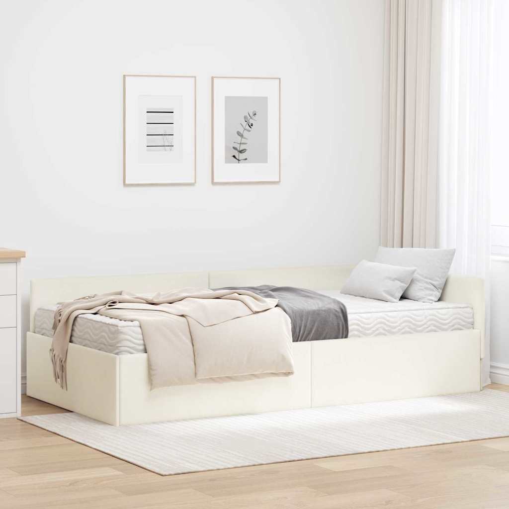 Cadre de lit d'angle avec matelas Autre 2 pcs Crème Velours - XIOS