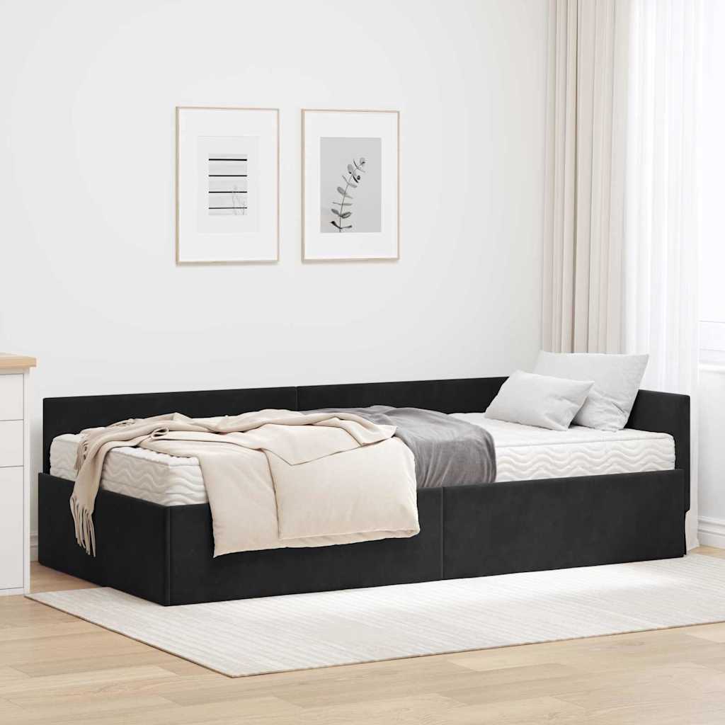 Cadre de lit d'angle avec matelas Autre 2 pcs Noir Velours - XIOS