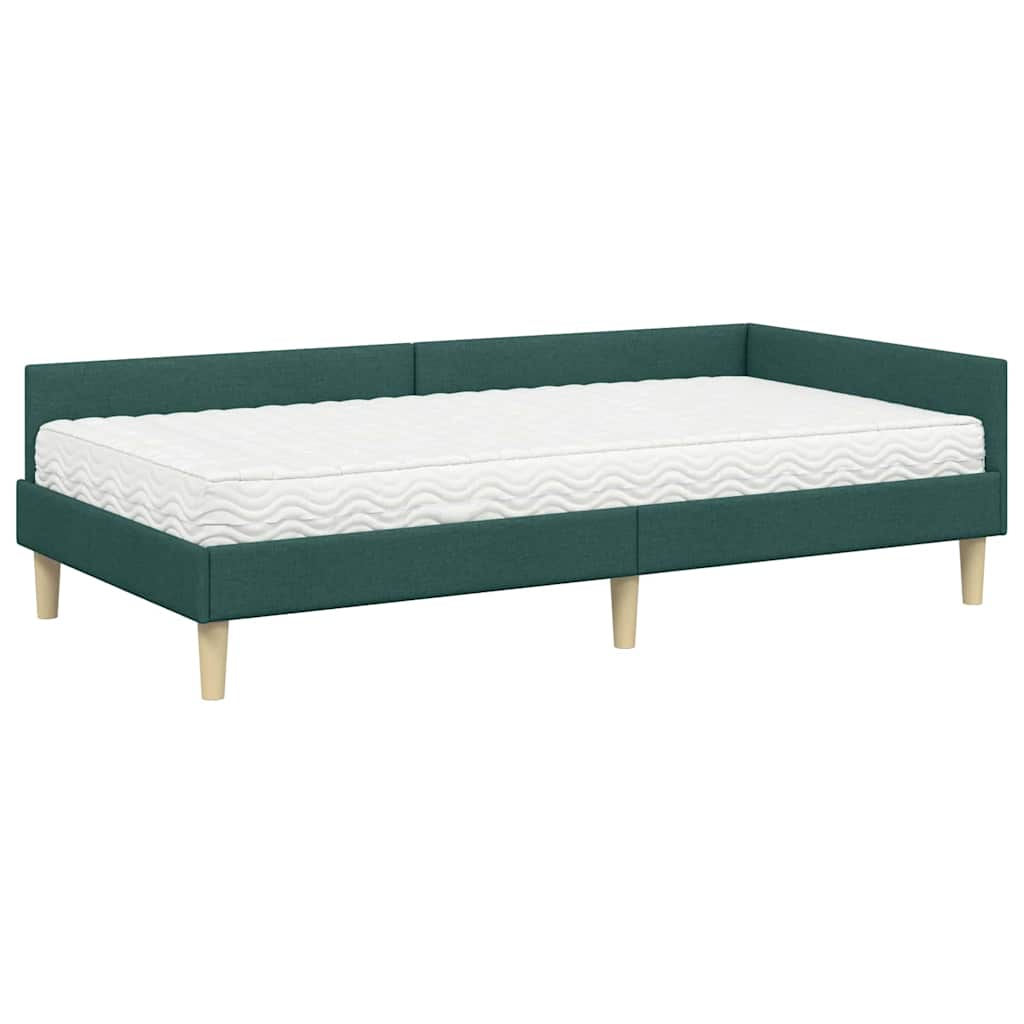 Cadre de lit d'angle avec matelas avec matelas 2 pcs Vert tissu - XIOS