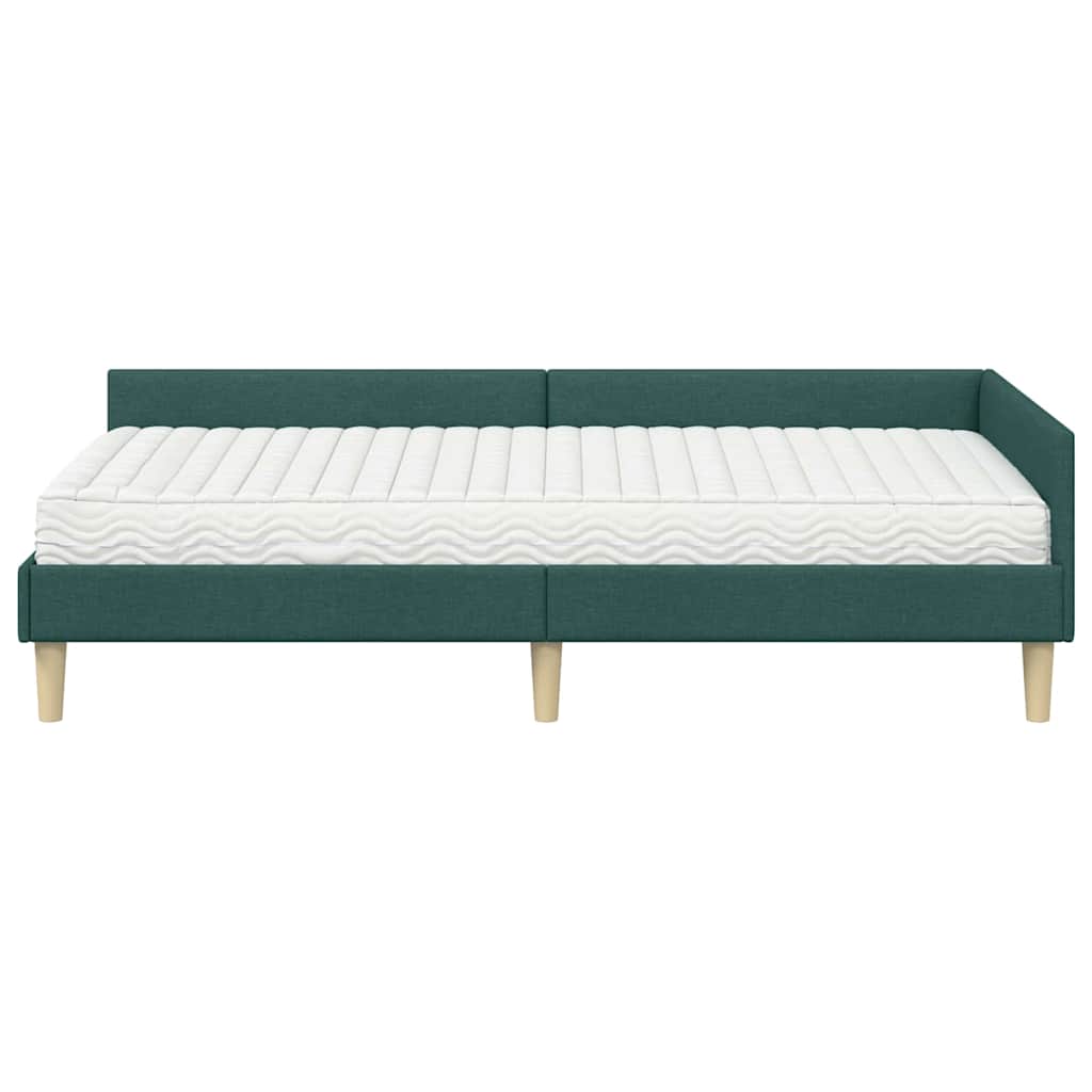 Cadre de lit d'angle avec matelas avec matelas 2 pcs Vert tissu - XIOS
