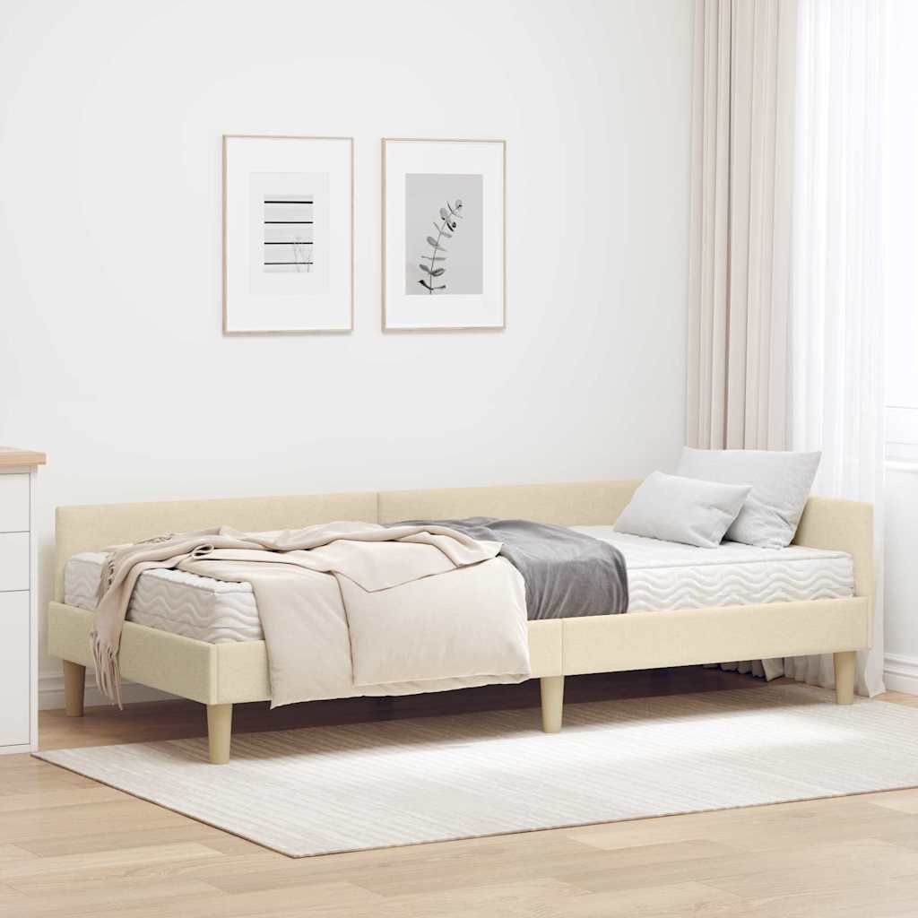 Cadre de lit d'angle avec matelas 2 pcs Crème tissu - XIOS