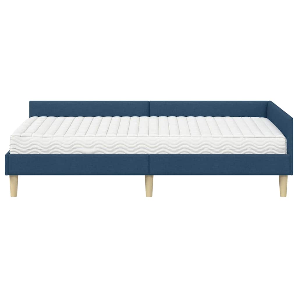 Cadre de lit d'angle avec matelas avec matelas 2 pcs Bleu tissu - XIOS
