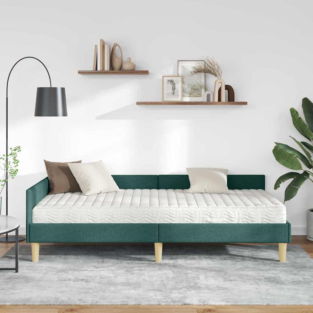Cadre de lit d'angle avec matelas avec matelas 2 pcs Vert tissu - XIOS