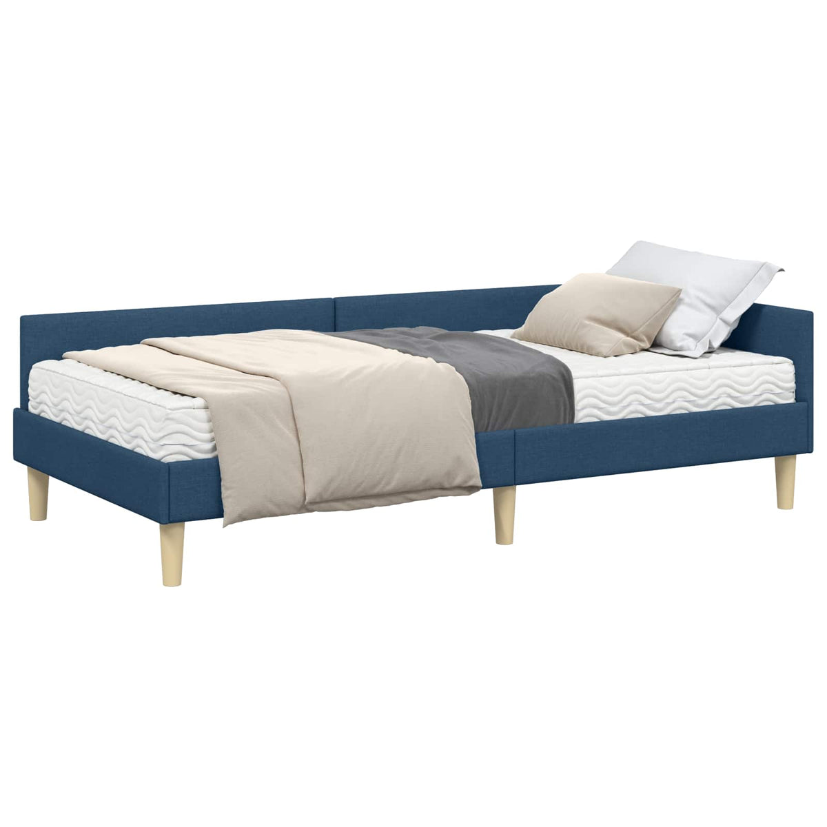 Cadre de lit d'angle avec matelas 2 pc Bleu 90 x 200 cm tissu