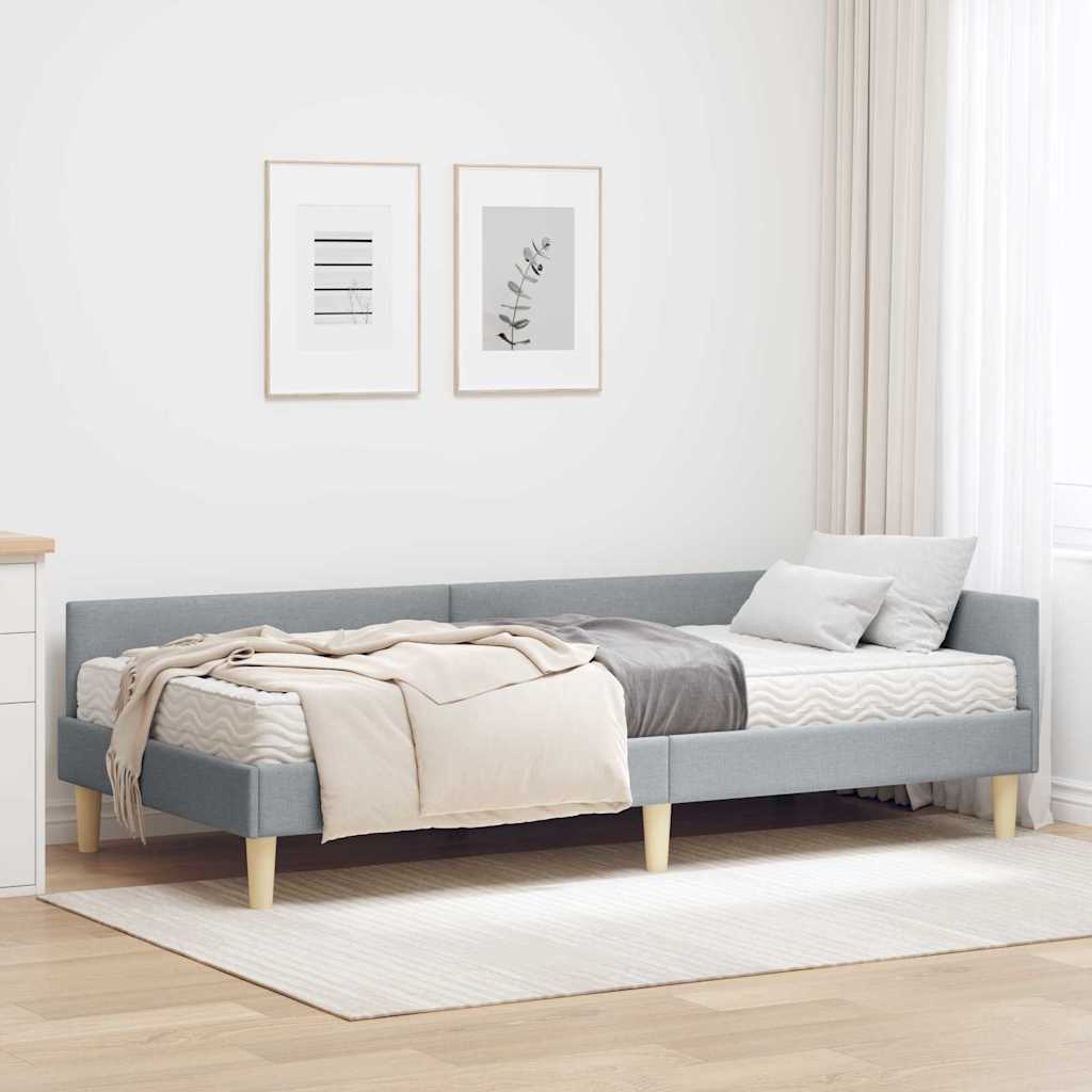 Cadre de lit d'angle avec matelas 2 pcs Gris clair tissu - XIOS