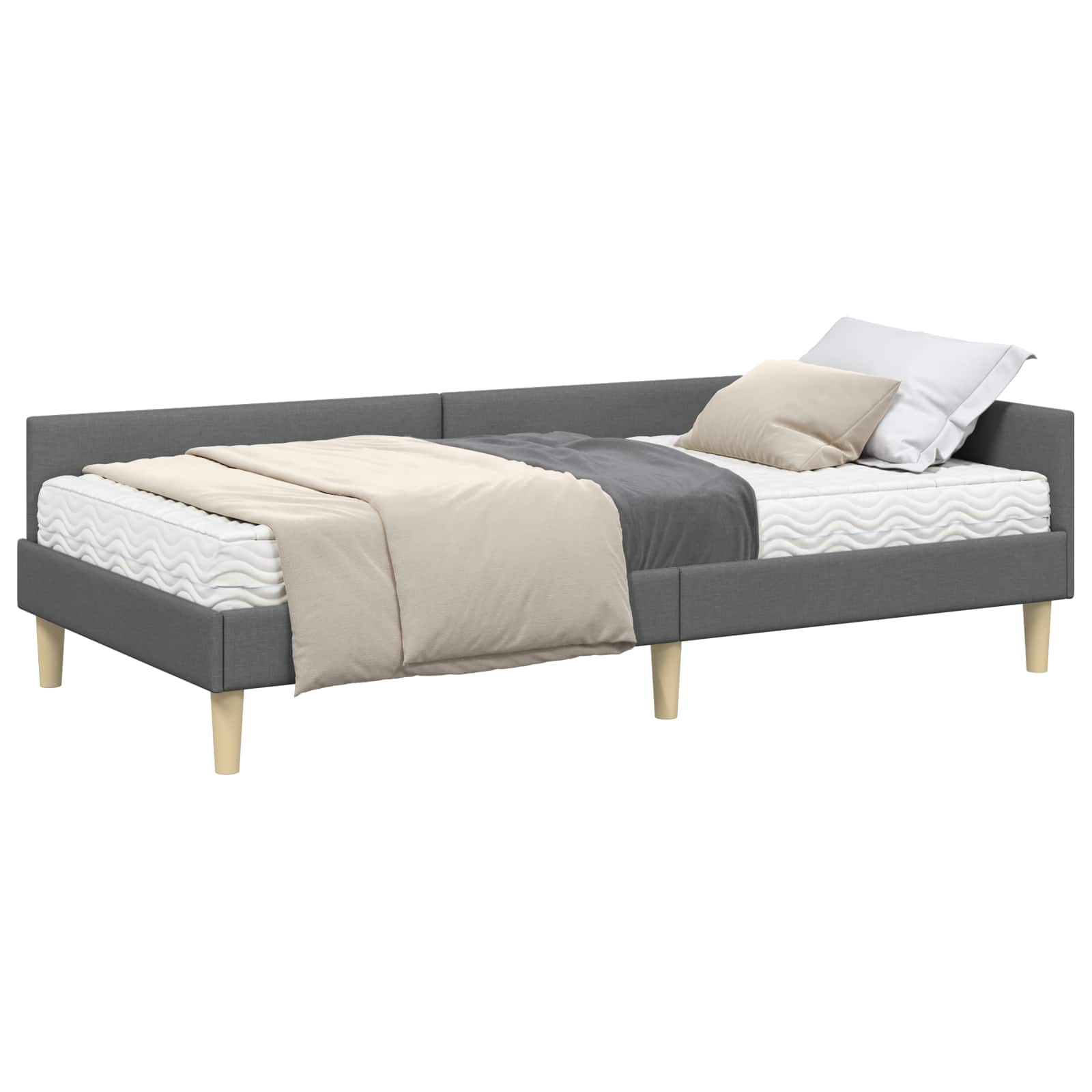Cadre de lit d'angle avec matelas avec matelas 2 pcs Gris tissu - XIOS