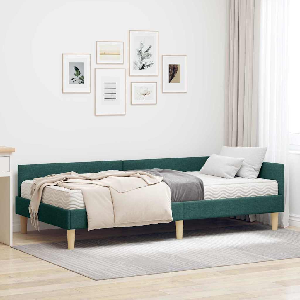 Cadre de lit d'angle avec matelas avec matelas 2 pcs Vert tissu - XIOS