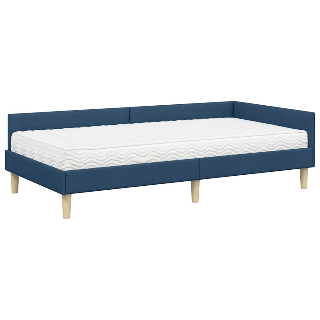Cadre de lit d'angle avec matelas avec matelas 2 pcs Bleu tissu - XIOS