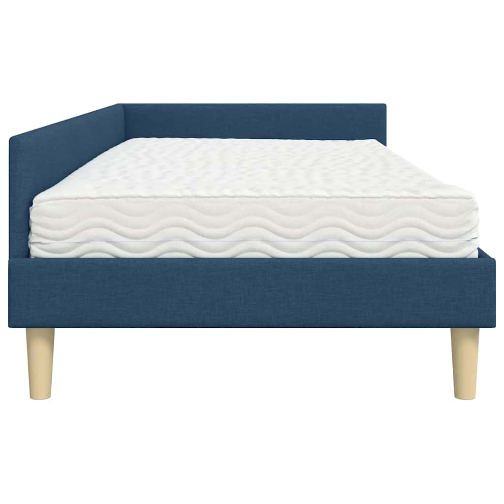 Cadre de lit d'angle avec matelas avec matelas 2 pcs Bleu tissu - XIOS