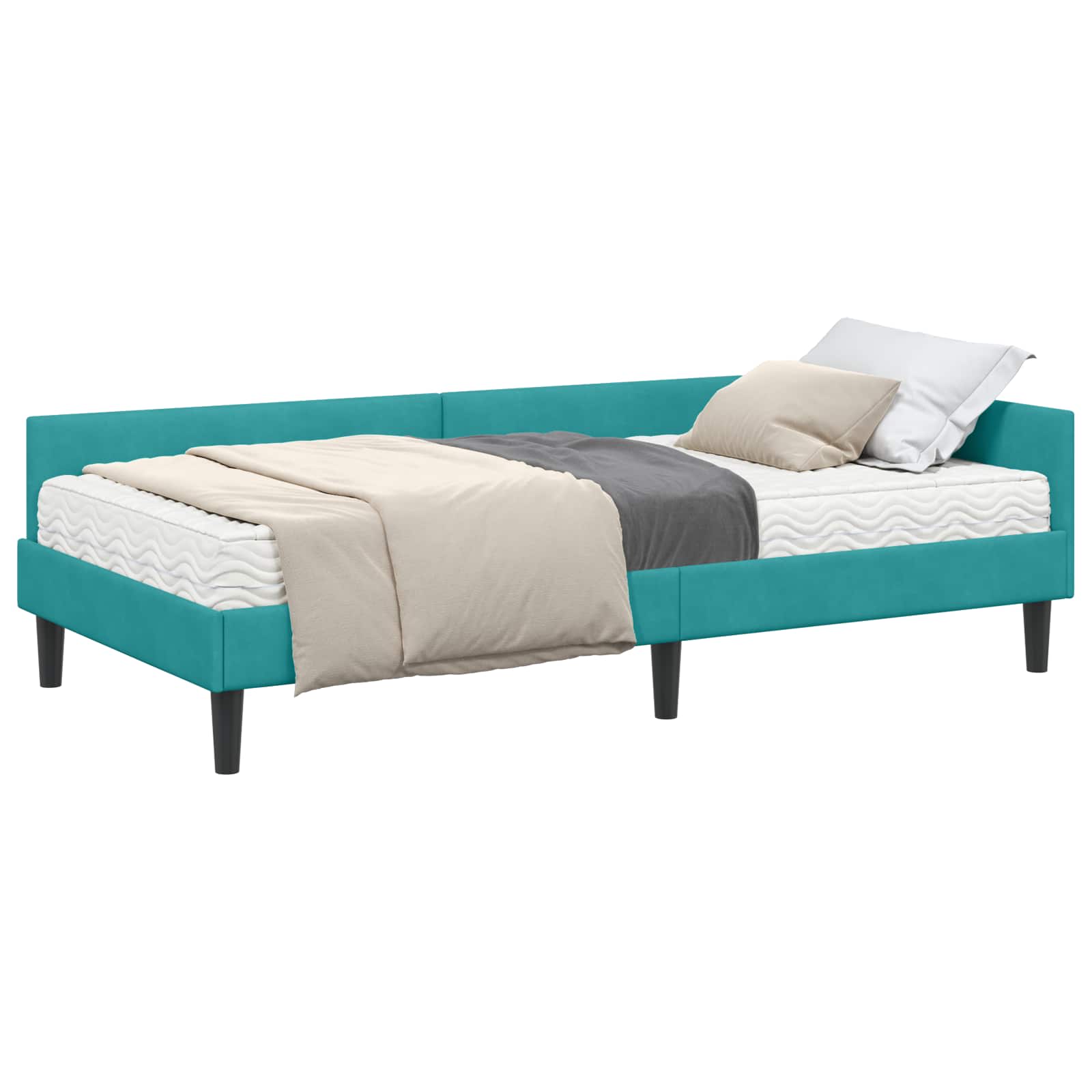 Cadre de lit d'angle avec matelas Autre 2 pcs Turquoise Velours - XIOS