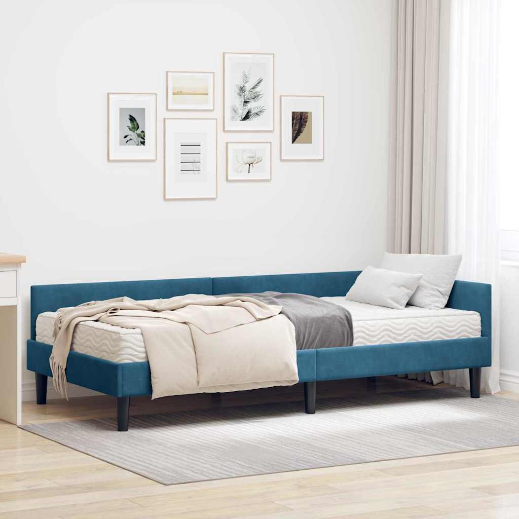 Cadre de lit d'angle avec matelas Autre 2 pcs Bleu Velours - XIOS