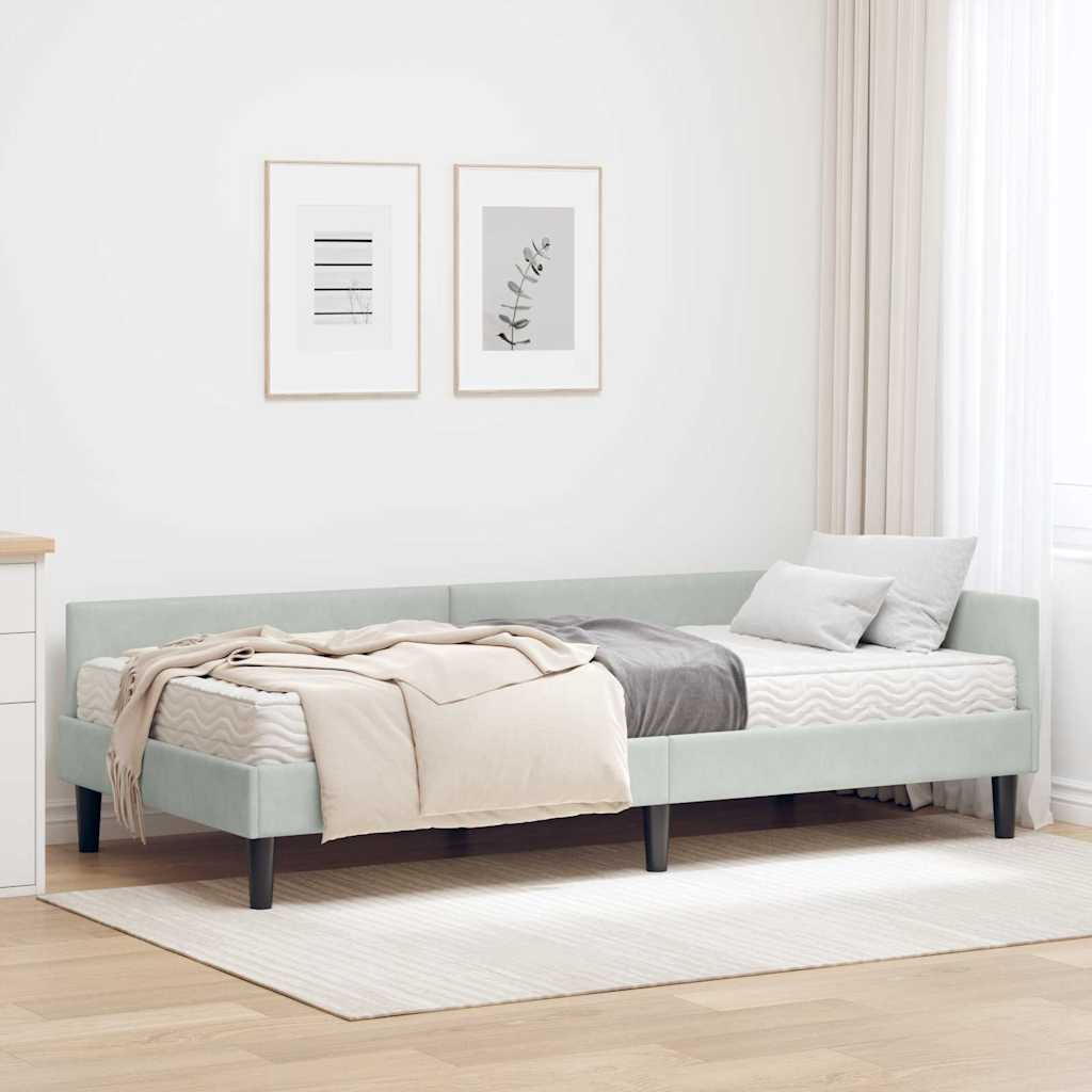 Cadre de lit d'angle avec matelas 2 pcs Gris clair Velours - XIOS