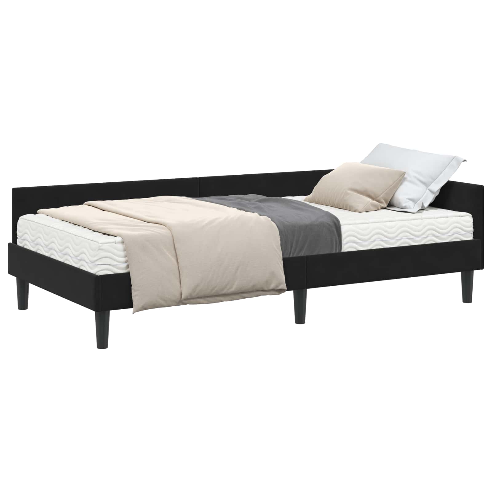 Cadre de lit d'angle avec matelas Autre 2 pcs Noir Velours - XIOS