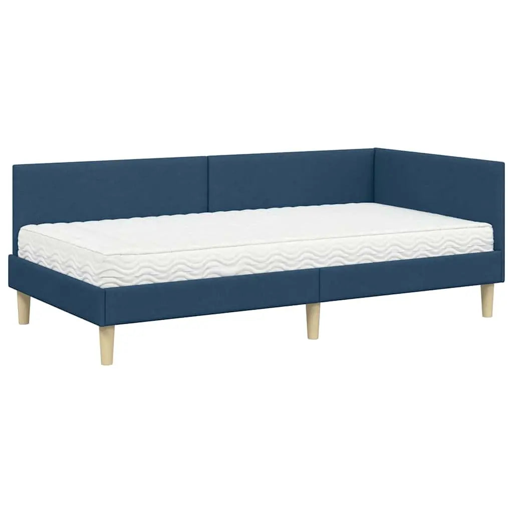 Cadre de lit d’angle avec matelas 2 pc Bleu 90 x 190 cm tissu - XIOS