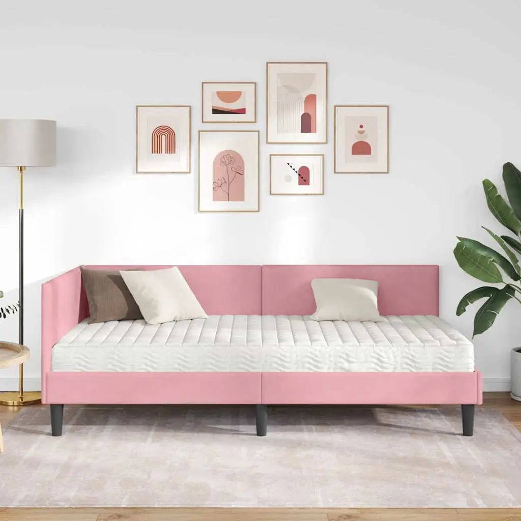 Cadre de lit d’angle avec matelas 2 pc Rose 90 x 200 cm Velours - XIOS