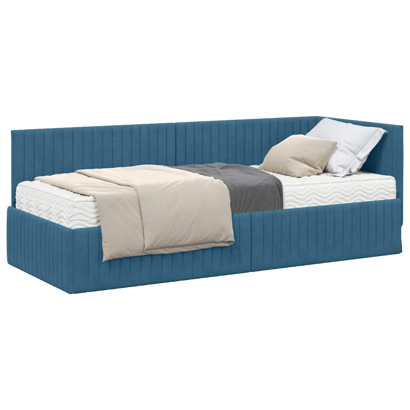 Cadre de lit d'angle avec matelas 2 pc Bleu Velours