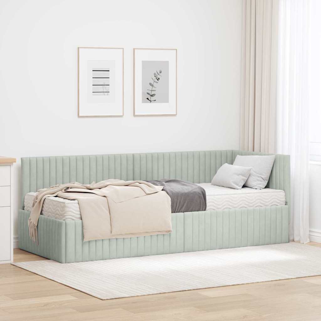 Cadre de lit d'angle avec matelas 2 pcs Gris clair Velours - XIOS