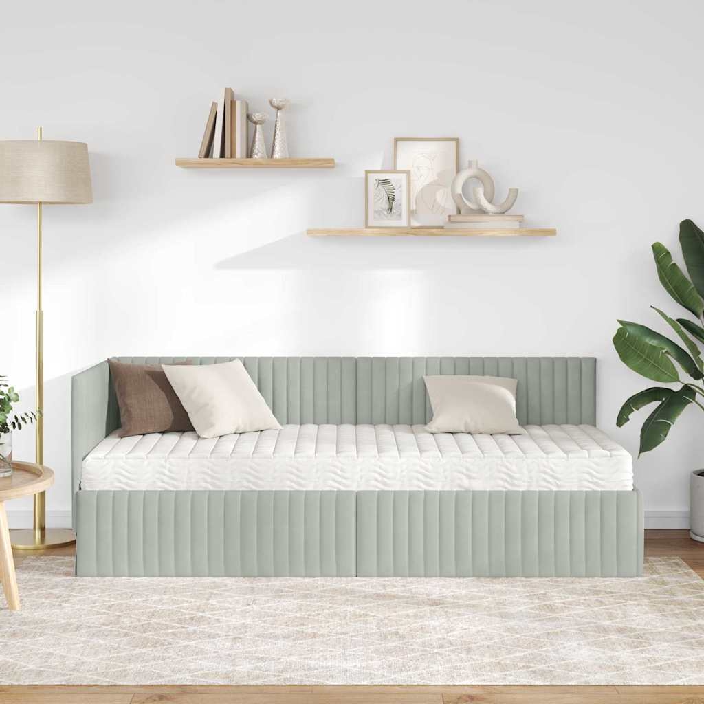Cadre de lit d'angle avec matelas 2 pcs Gris clair Velours - XIOS