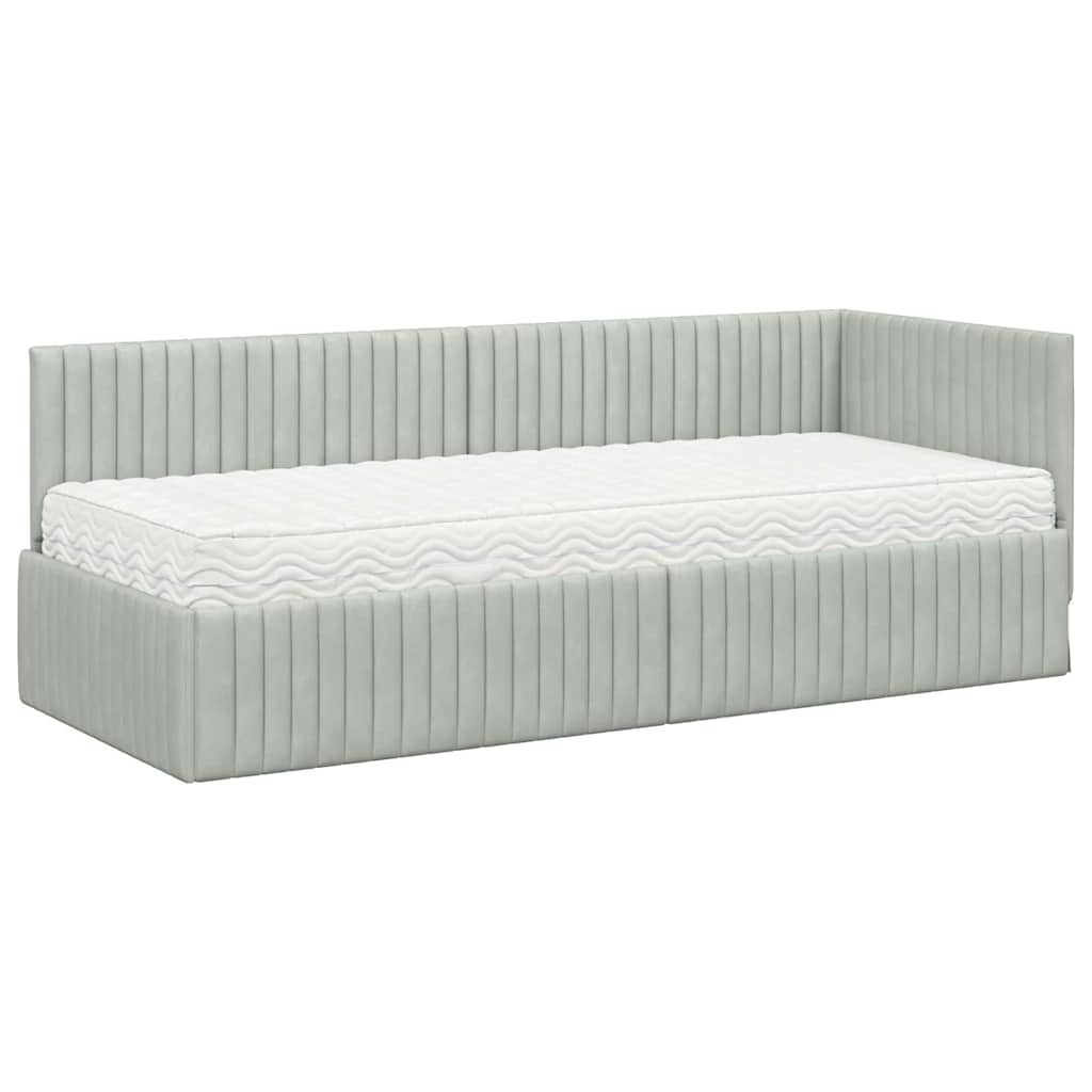 Cadre de lit d'angle avec matelas 2 pcs Gris clair Velours - XIOS