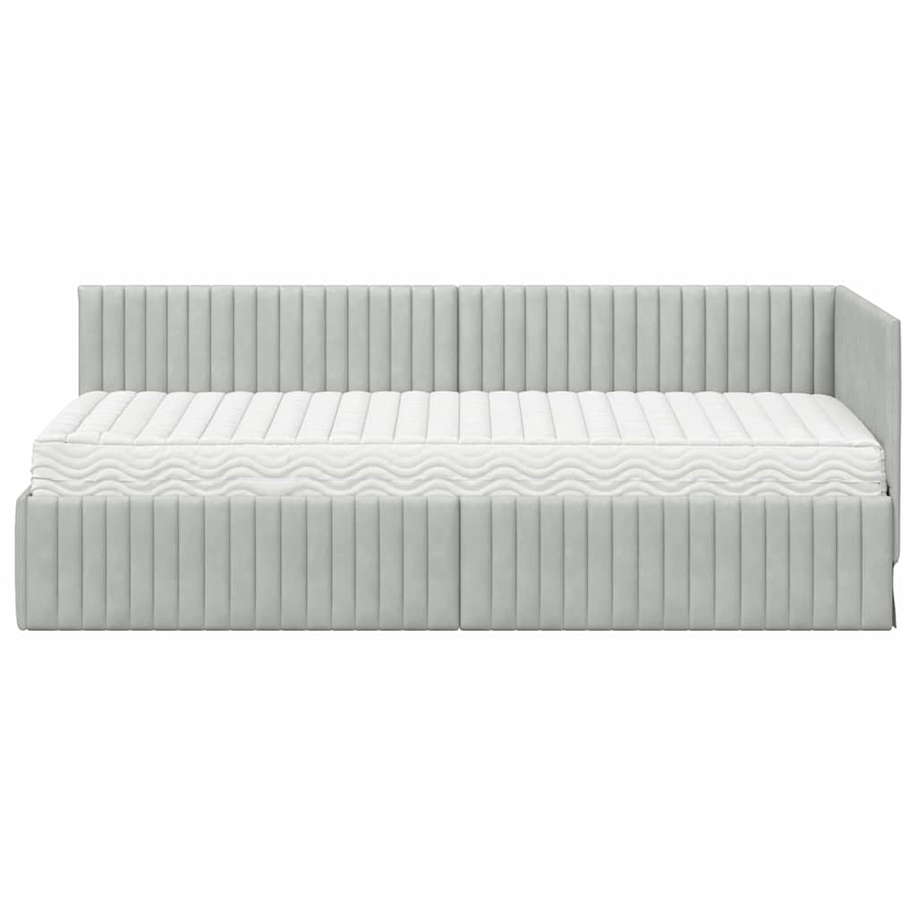 Cadre de lit d'angle avec matelas 2 pcs Gris clair Velours - XIOS