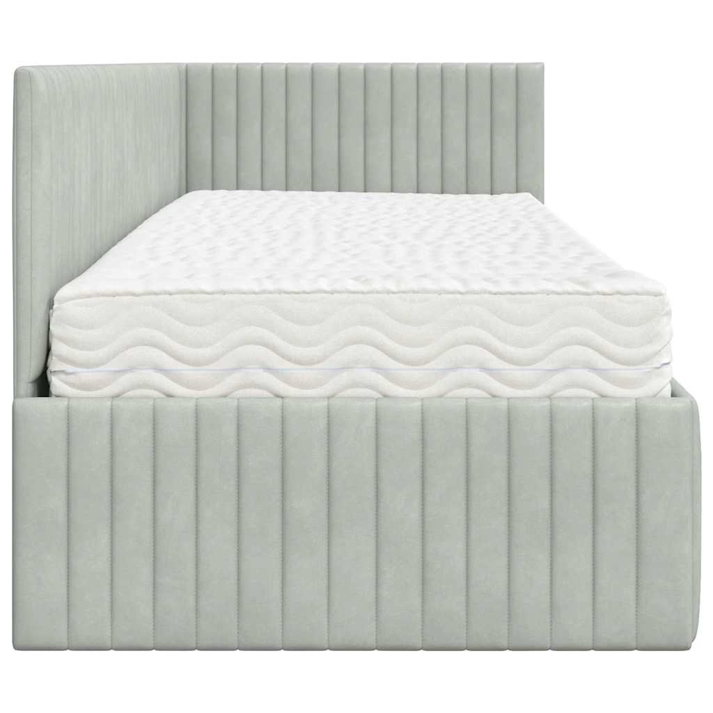 Cadre de lit d'angle avec matelas 2 pcs Gris clair Velours - XIOS