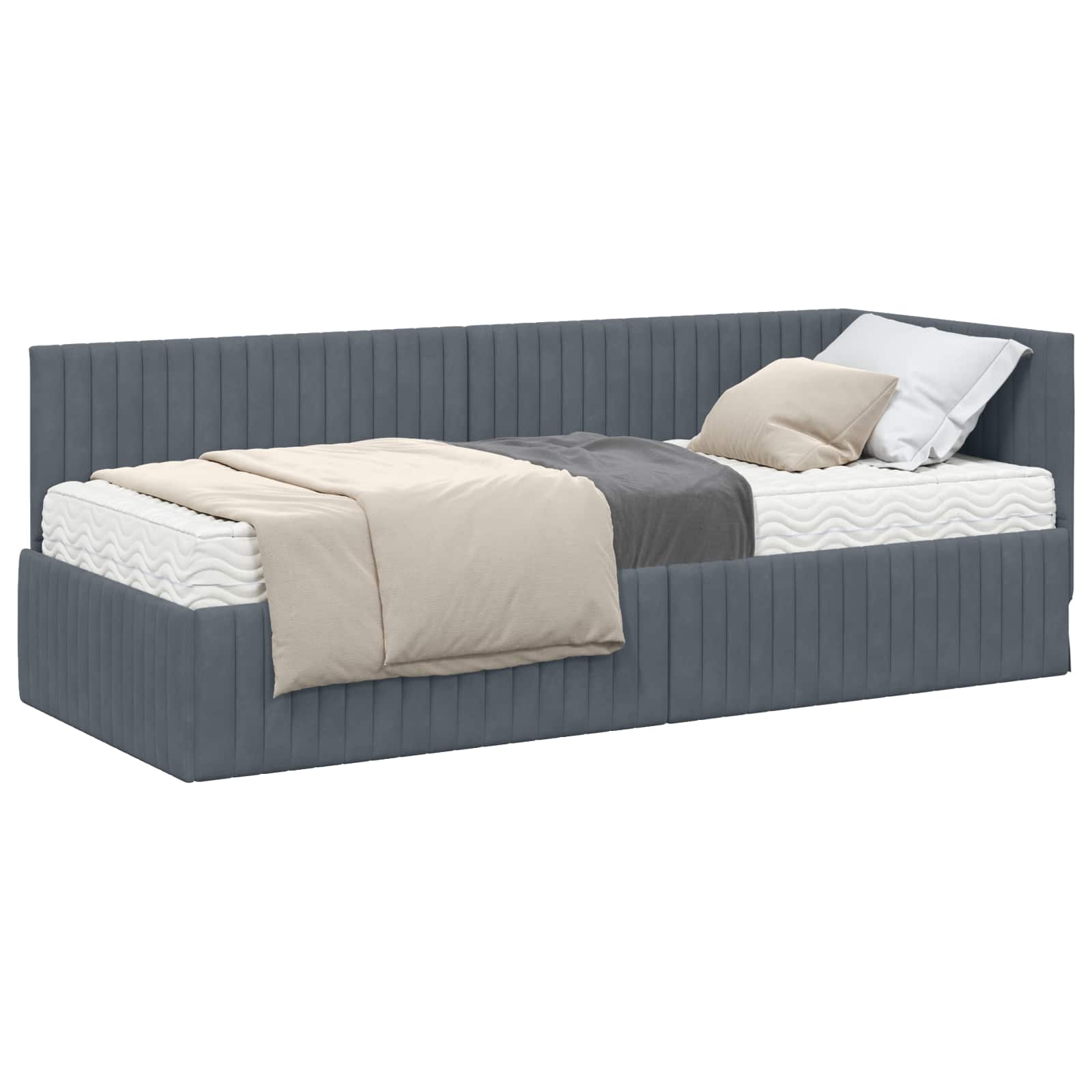 Cadre de lit d'angle avec matelas 2 pcs Gris Velours - XIOS