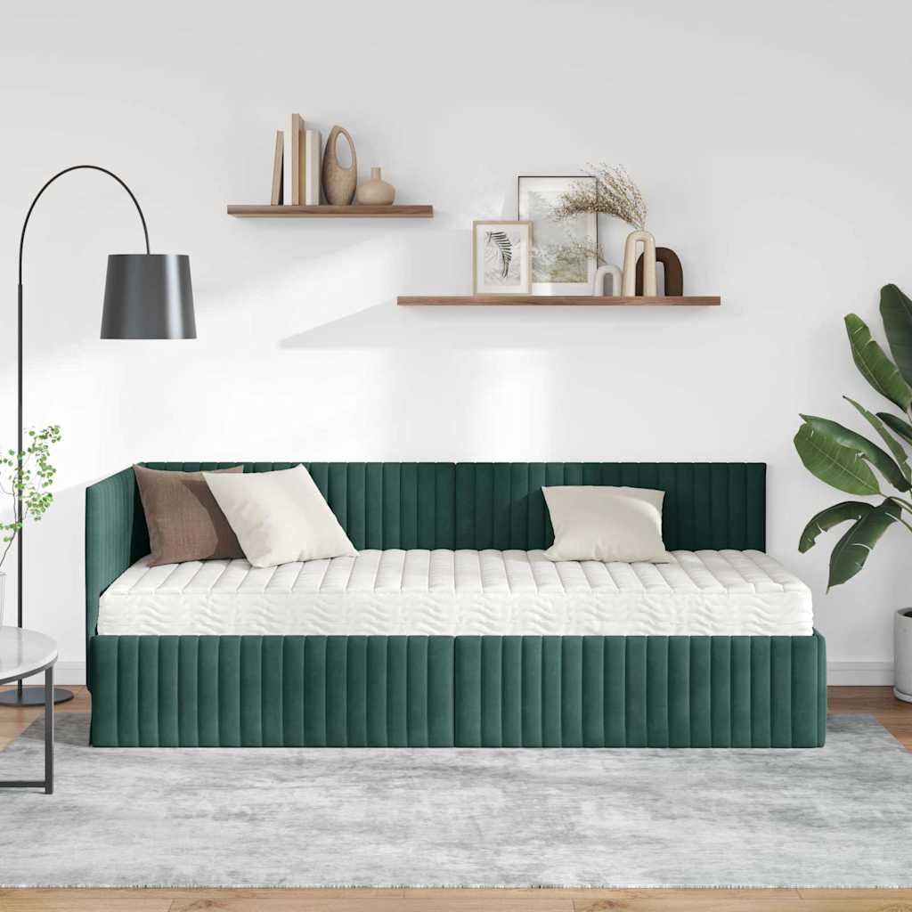 Cadre de lit d'angle avec matelas 2 pcs Vert Velours - XIOS