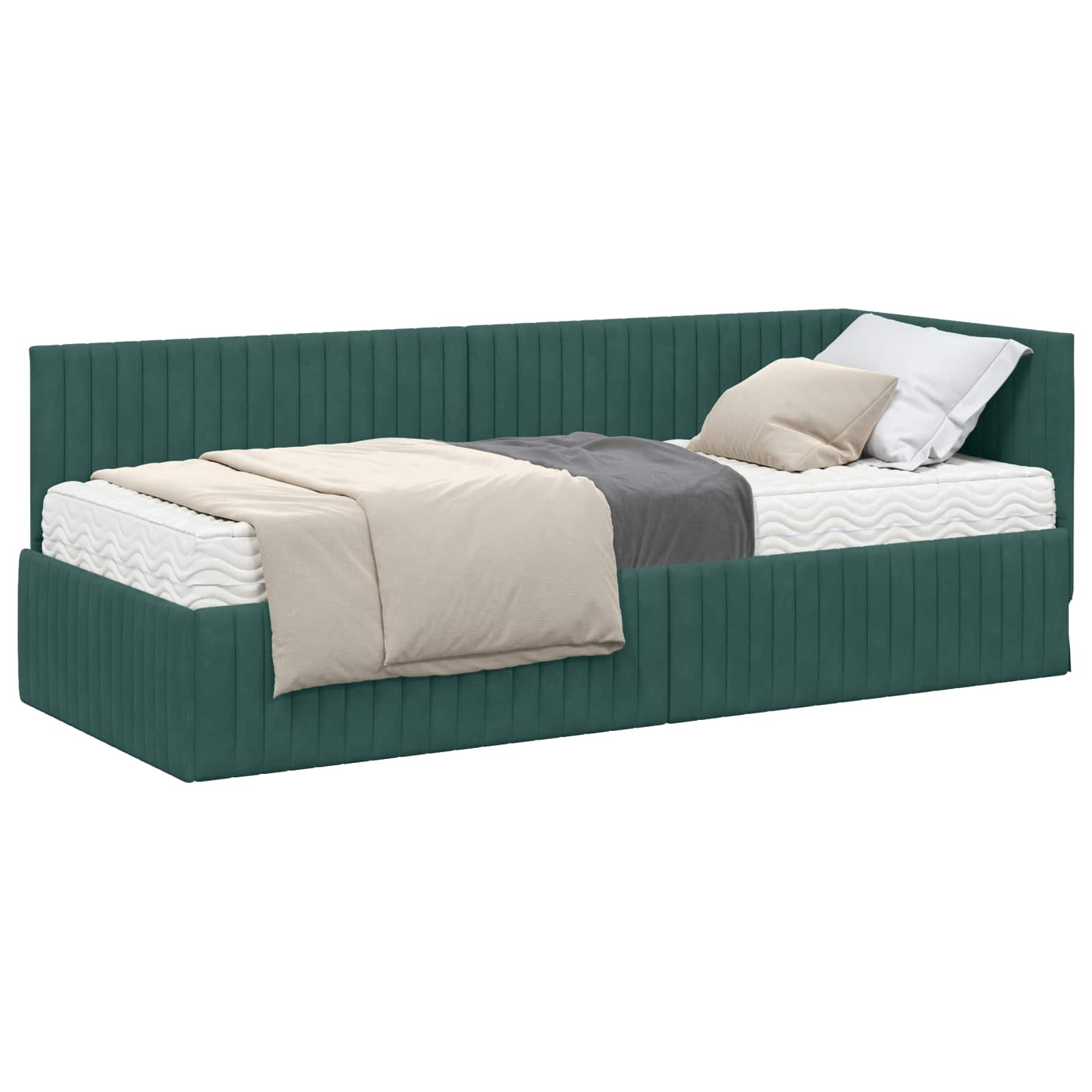 Cadre de lit d'angle avec matelas 2 pcs Vert Velours - XIOS
