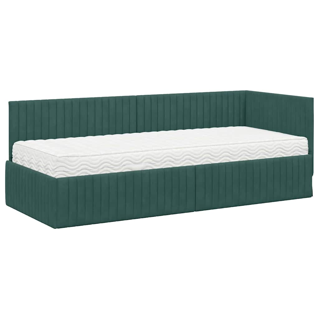 Cadre de lit d'angle avec matelas 2 pcs Vert Velours - XIOS