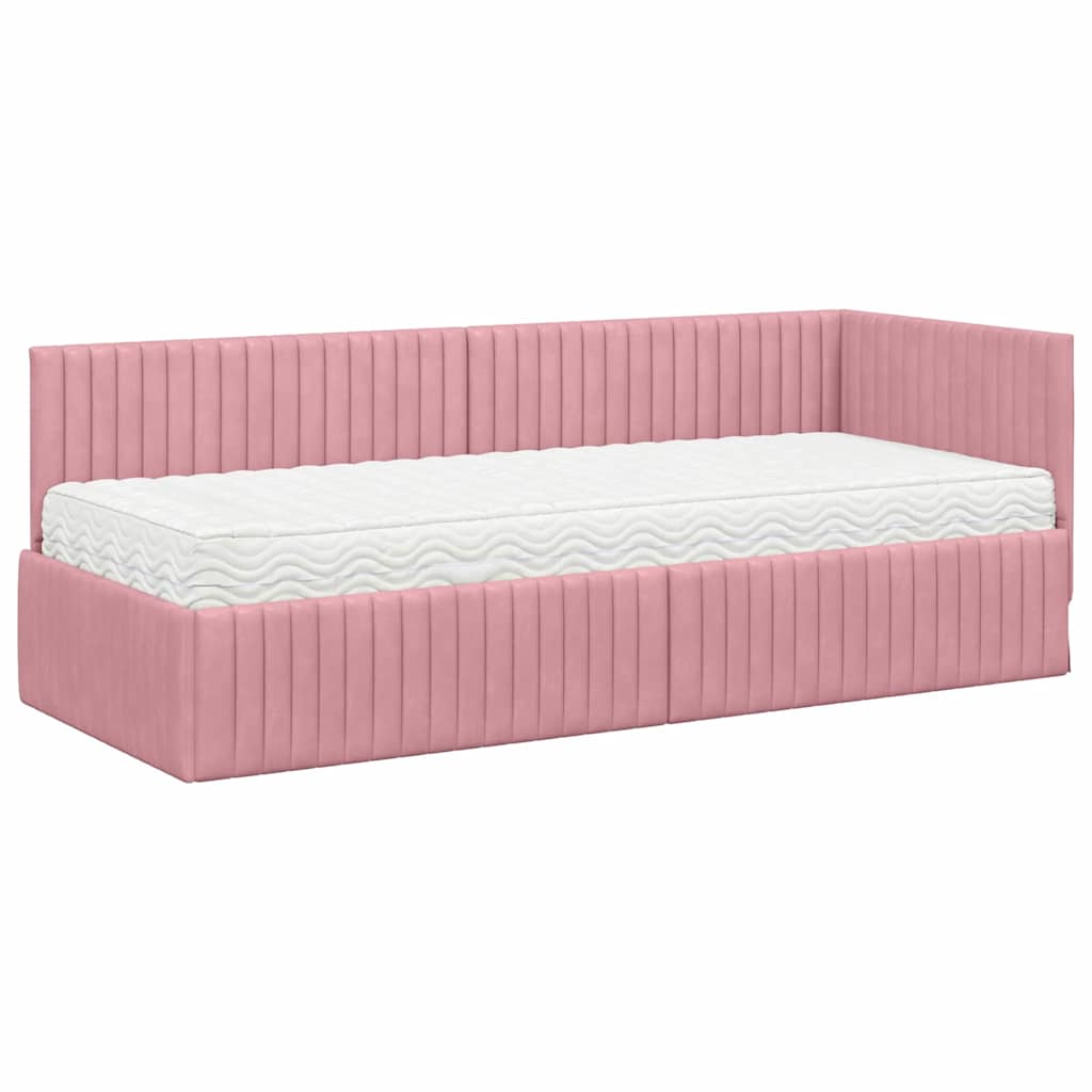 Cadre de lit d'angle avec matelas 2 pc Gris Velours