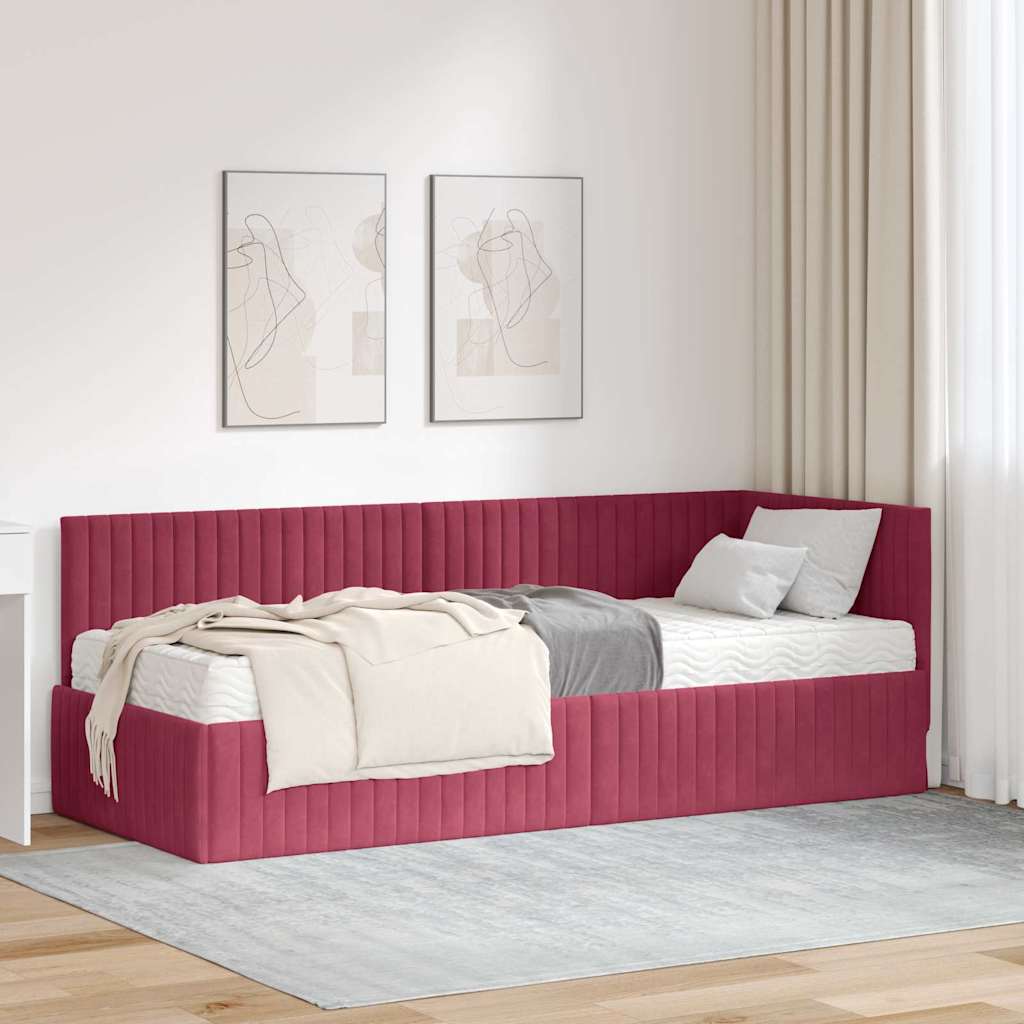 Cadre de lit d'angle avec matelas 2 pcs Vert Velours - XIOS